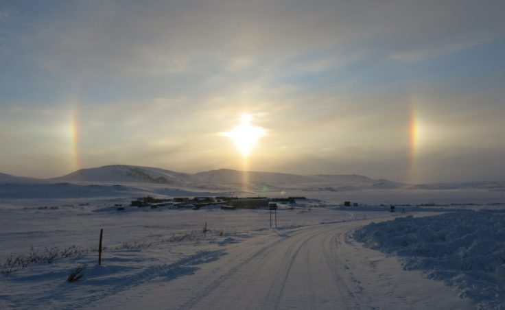 A sun dog above the entrance to Toolik Field Station, 111 miles south of Prudhoe Bay. (Photo by Ned Rozell)