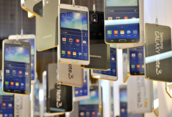 Cardboards of Samsung Electronics' Galaxy Note 3 are seen in a showroom at the company's headquarters in Seoul in November of 2013. Jung Yeon-Je/AFP/Getty Images
