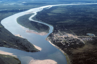 Aerial view of Ambler and the Kobuk River in the summer. (Photo courtesy of the National Park Service via UAF Gates of the Arctic Research Portal)