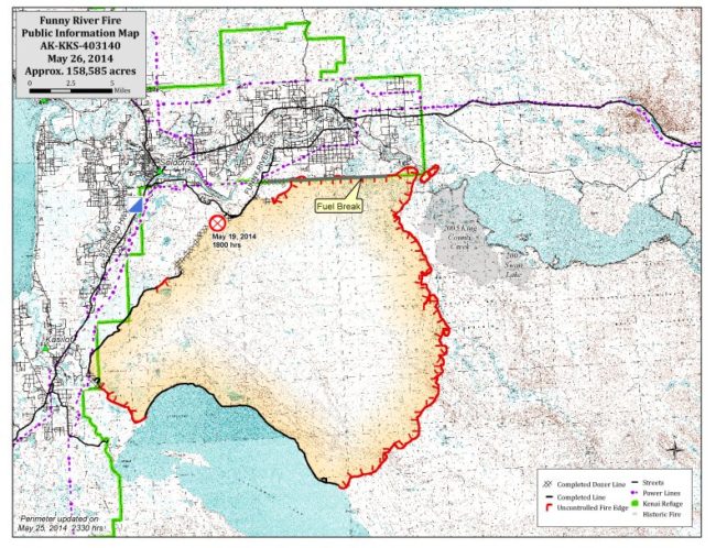 Alaska DNR – Division of Forestry released this map of the Funny River Fire Monday morning .