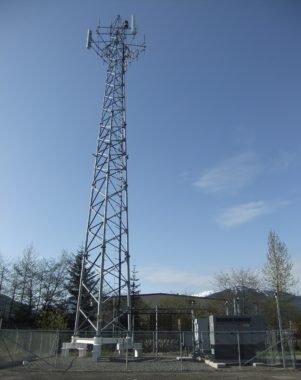 Communications tower in the Mendenhall Valley. (Photo by Rosemarie Alexander)