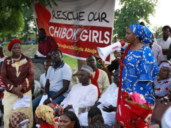 A woman makes a speech during a rally earlier this week in Chibok, Nigeria, calling on the government to rescue the kidnapped schoolgirls. Sunday Alamba/AP