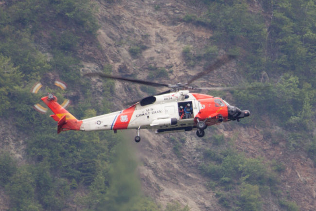 A U.S. Coast Guard H-60 helicopter out of Sitka combed the area of Mt. Roberts Wednesday afternoon. (Photo by Mikko Wilson/KTOO)