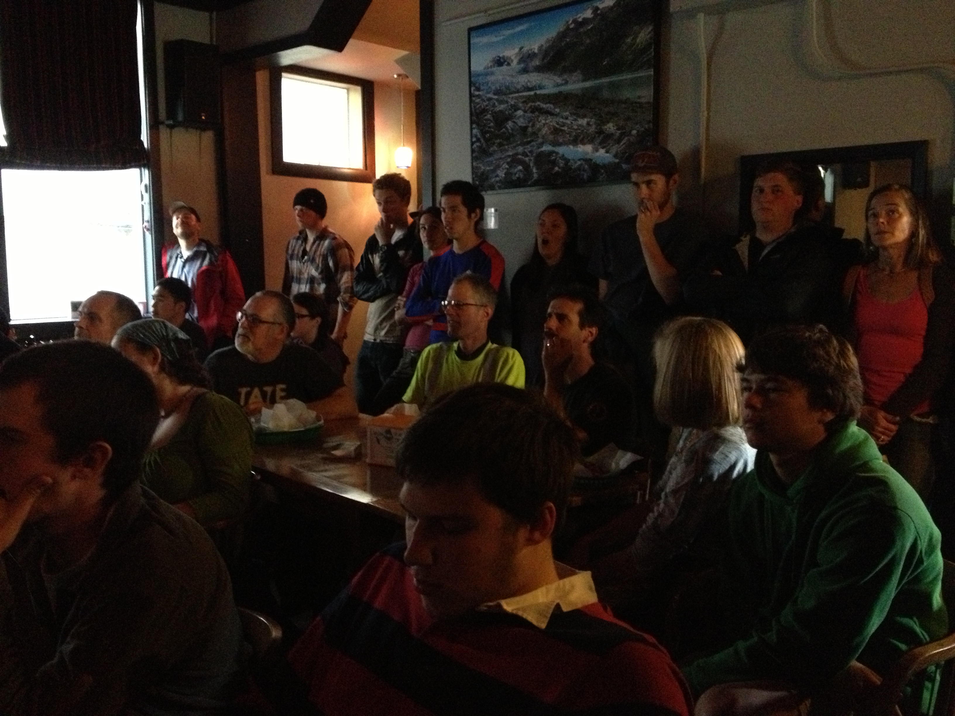 Chairs fill up quickly during some World Cup matches at Silverbow Bakery. (Photo by Lisa Phu/KTOO)