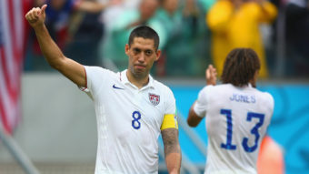 American captain Clint Dempsey acknowledges the fans after the U.S. team's 1-0 loss to Germany at Arena Pernambuco in Recife, Brazil. The Americans finished second in the group, sending them into the knockout round. Michael Steele/Getty Images