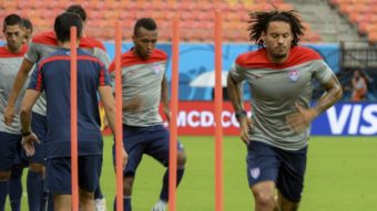 Jermaine Jones and other members of the U.S. men's national team train in Manaus, Brazil. Fitness may be a crucial factor in the U.S.-Germany game on Thursday in Recife. Raphael Alves/AFP/Getty Images