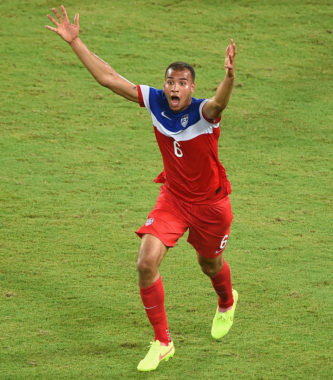 John Brooks of the United States celebrates after scoring his team's second goal during the 2014 FIFA World Cup Brazil Group G match between Ghana and the United States. Laurence Griffiths/Getty Images