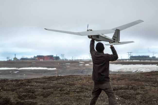 Pilot launches unmanned aircraft on North Slope. (Photo courtesy of BP)