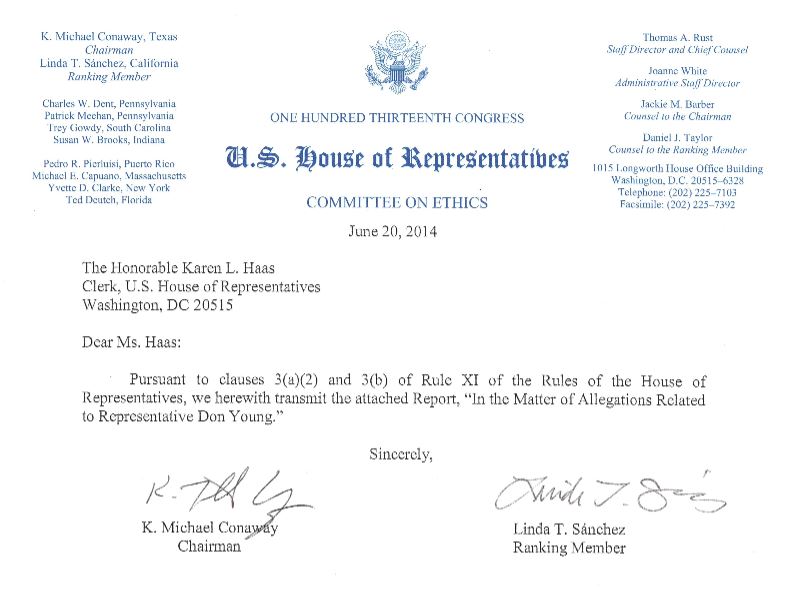 House Ethics Committee letter says Rep. Don Young accepted improper gifts