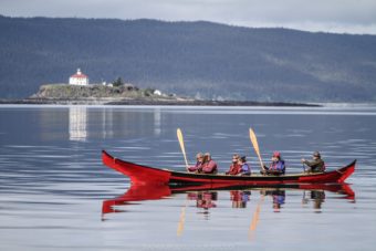 The North Tide Canoe Kwaan left Haines at 4 a.m. on June 4. (Photo by Dawson Evenden)