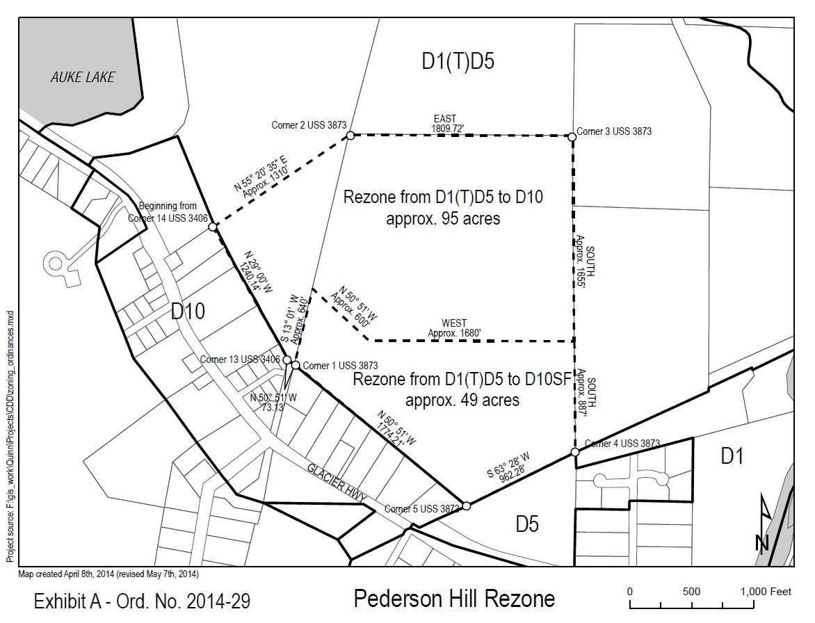 A map of the proposed Pederson Hill rezoning. The change could lead to hundreds of new homes. (Courtesy CBJ)