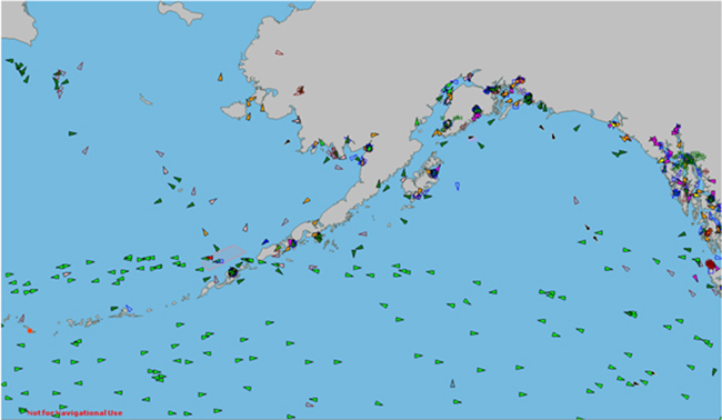 Vessel traffic around Alaska. (Graphic from Marine Exchange of Alaska)