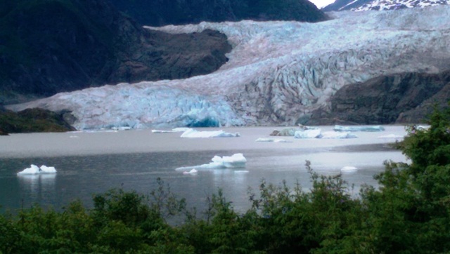 The Mendenhall Hall Glacier can calve and ice bergs can  roll at any time, posing a danger to people on the lake. (Photo by Rosemarie Alexander/KTOO).