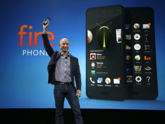 Amazon CEO Jeff Bezos introduces the new Amazon Fire Phone on Wednesday, in Seattle. Ted S. Warren/AP