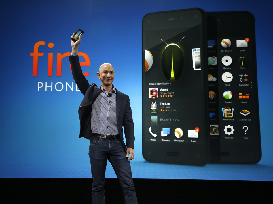 Amazon CEO Jeff Bezos introduces the new Amazon Fire Phone on Wednesday, in Seattle. Ted S. Warren/AP