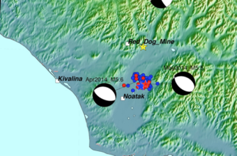 Map for April and May 2014 Earthquakes in Northwestern Alaska. (Map courtesy Alaska Earthquake Center)