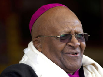 Archbishop Desmond Tutu, who was awarded the Nobel Peace Prize for his part in fighting apartheid, photographed in India in 2012. Ashwini Bhatia/AP