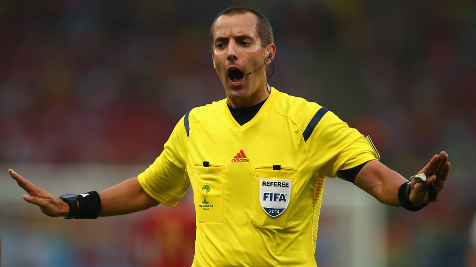 Referee Mark Geiger will be the U.S. presence at the World Cup semifinal on Tuesday. Clive Rose/Getty Images