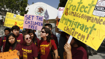 The U.N. is encouraging the U.S., Mexico, and other countries to treat migrant children as refugees, on the grounds that they're fleeing danger. Last week, immigration activists demanded that Mexico protect the rights of minors and families crossing its territory, during a protest outside the Mexican consulate in Los Angeles. Damian Dovarganes/AP