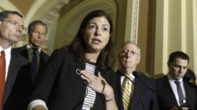 GOP Sen. Kelly Ayotte of New Hampshire complained about a Democratic effort to reaffirm a contraceptive mandate at a Tuesday news conference J. Scott Applewhite/AP