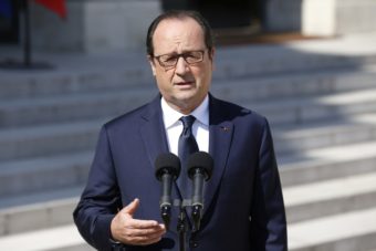 French President François Hollande speaks to the press at the Elysee Palace in Paris on Friday. Kenzo Tribouillard/AFP/Getty Images