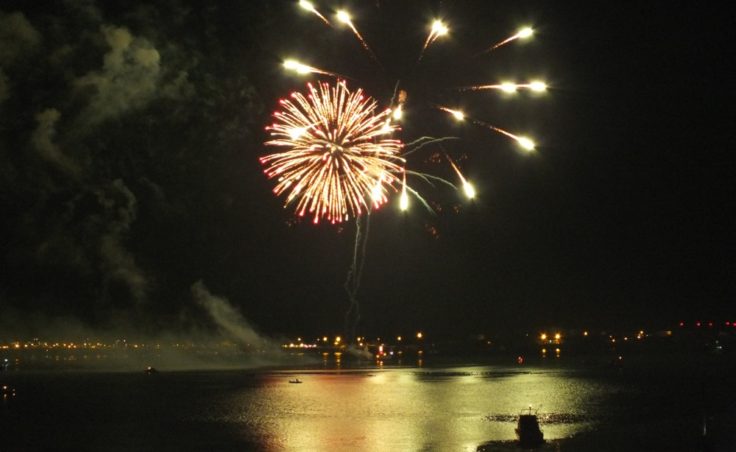 View of Independence Day fireworks from Juneau-Douglas Bridge. (Photo by Matt Miller/KTOO)