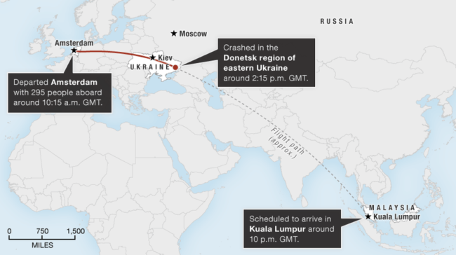Map showing the flight path of Malaysia Airlines MH17. Alyson Hurt/NPR