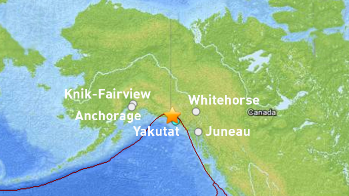 The Alaska Earthquake Information Center says the earthquake occurred at 3:49 a.m. Thursday in an area about 62 miles northwest of Yakutat. (Map courtesy U.S. Geological Survey)