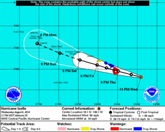 The forecast path of Hurricane Iselle. National Weather Service