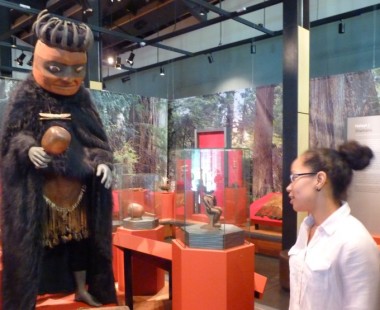 interpreter Kerry Small talks her people's history at the Nisga'a Museum. The Nisga'a Government recently signed an agreement with the controversial KSM Mine project.  (Ed Schoenfeld, CoastAlaska News)