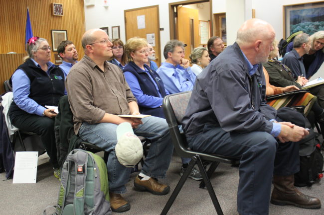 Even though there's no public comment at Assembly work sessions, nearly a dozen Capital Transit bus drivers attended the meeting. (Photo by Lisa Phu/KTOO)