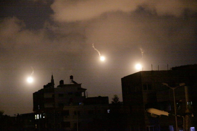 From his bedroom window, Haytham Mohanna took this photo of Israeli flares about a week ago. (Photo by Haytham Mohanna)