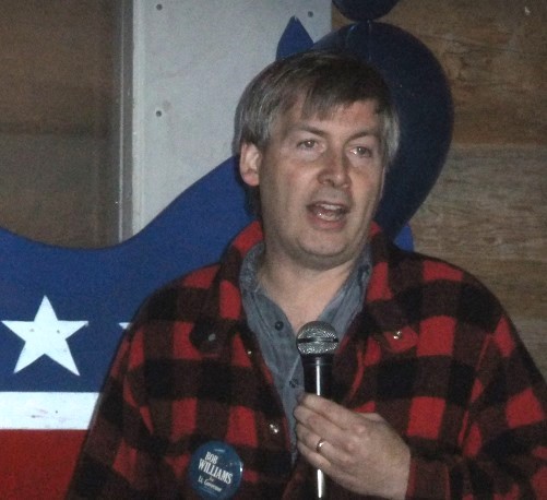 Bob Williams spoke to party faithful at Tongass Democrats' picnic. The high school math teacher hopes to beat Hollis French for  Democratic nomination for lieutenant governor. (Photo by Rosemarie Alexander/KTOO)