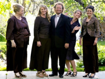 Kody Brown poses with his wives (from left) Janelle, Christine, Meri and Robyn in a promotional photo for TLC's reality TV show Sister Wives. Bryant Livingston/AP