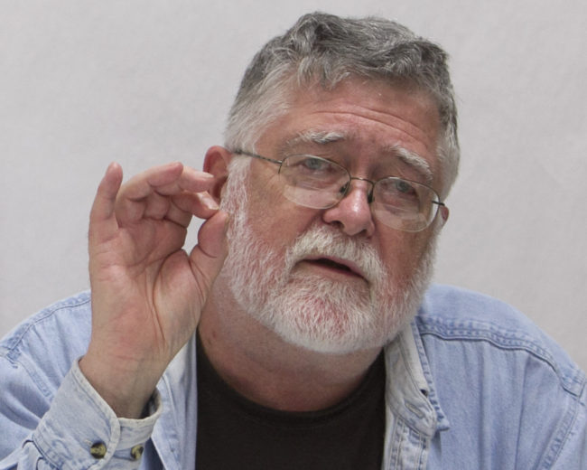 Richard Dauenhauer gave a lecture during Celebration 2014.  (Photo by Brian Wallace/Sealaska Heritage Institute)