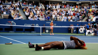 Serena Williams reacts after defeating Caroline Wozniacki of Denmark to win their women's singles final match of the 2014 U.S. Open on Sunday. The win was Williams' 18th Grand Slam title. Al Bello/Getty Images