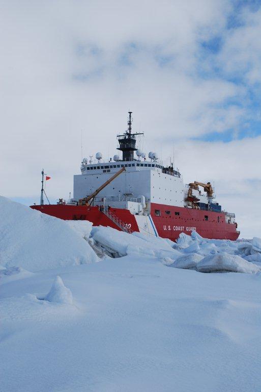 USCGC Healy hove to its first on-ice science station of mission 1401 (Courtesy photo by USGC ENS Carolyn Mahoney)