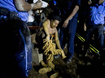 A miner after he was rescued at the El Comal gold and silver mine in Bonanza, Nicaragua, on Friday. A total of 26 were trapped after a collapse on Thursday. Esteban Felix/AP