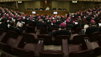 Pope Francis opens the morning session of a two-week synod on family issues at the Vatican, on Saturday. (Andrew Medichini/AP)