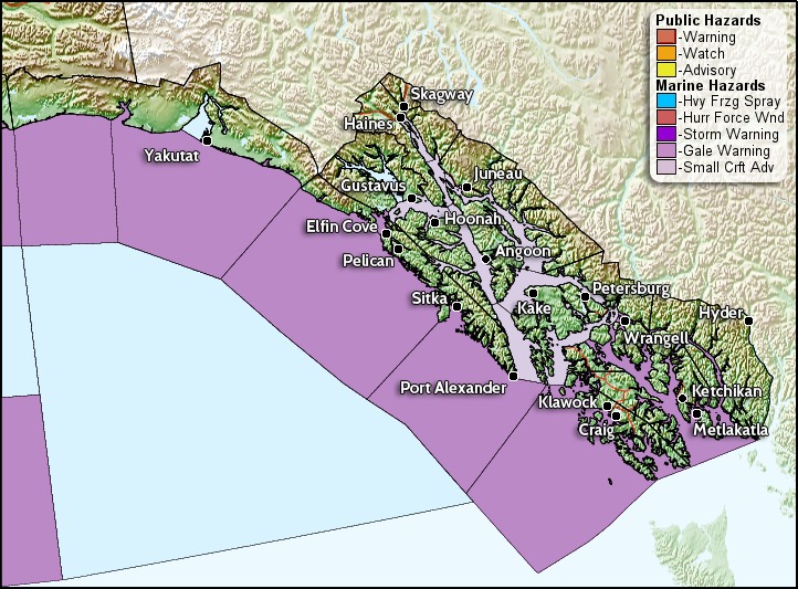 A map of gale warnings and small craft advisories in Southeast Alaska for Oct. 31, 2014. (Image courtesy National Weather Service)