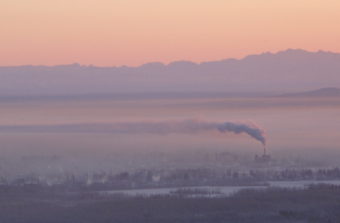 Carbon dioxide emissions, like these from a Fairbanks coal-burning plant, have accelerated worldwide in the recent past. ( Photo by Ned Rozell/Ned Rozell - UAF Geophysical Institute)