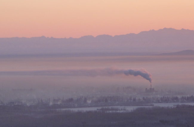 Carbon dioxide emissions, like these from a Fairbanks coal-burning plant, have accelerated worldwide in the recent past. ( Photo by Ned Rozell/UAF Geophysical Institute)