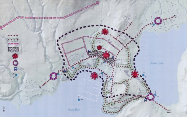 An overlay drawing that's part of the  draft Auke Bay Area Plan. (Courtesy of Christopher Mertl/Corvus Design)