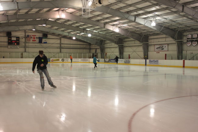 The ice rink at Treadwell Arena has plenty of room during a recent open skate.  (Photo by Lisa Phu/KTOO)