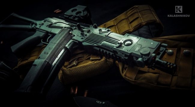  A promotional image of a Kalashnikov rifle.  Rostec