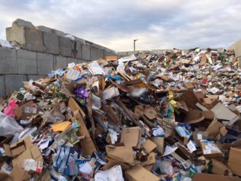 A pile of mixed recycling in Anchorage. (Photo by Anne HIllman/KSKA)