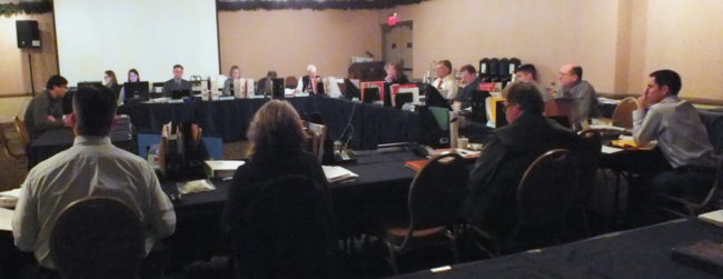 Alaska Board of Game takes public testimony during their January 2015 meeting in Juneau. (Photo by Matt Miller/KTOO)