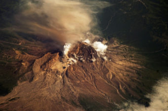 The Shiveluch volcano as seen from the International Space Station in July 2007. Photo: NASA via public domain.