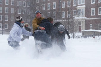 Students play football at the Quad, on the campus of Harvard University on Tuesday in Cambridge, Massachusetts. Maddie Meyer/Getty Images