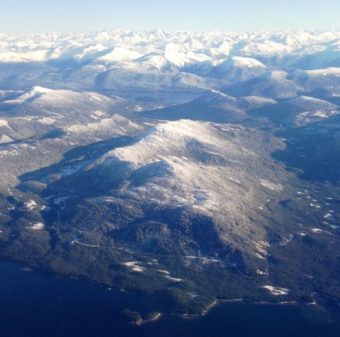 The remains of a Tongass clear-cut and logging road north of Ketchikan, pictured here in 2014, are visible from the air.